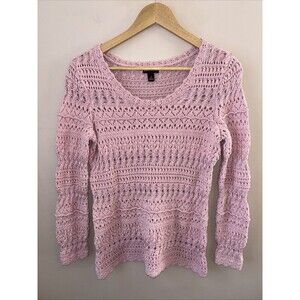 Dana Buchman Women’s Small Pink Crochet Sweater Textured Knit Cozy Cute